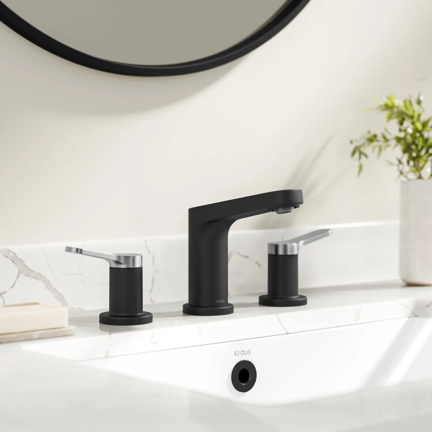 Discount Indy Widespread Bathroom Faucet in Matte Black with Brushed Nickel 8" Widespread
