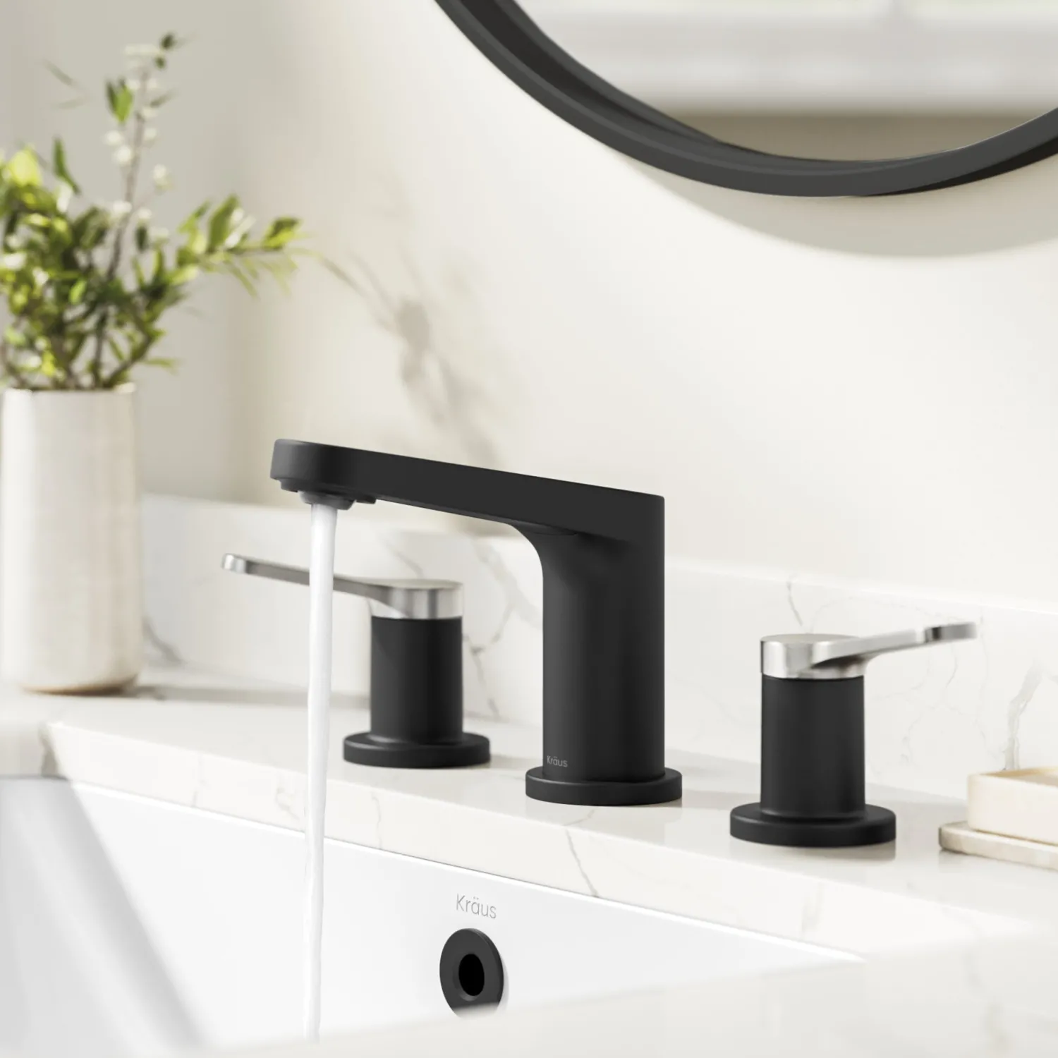 Discount Indy Widespread Bathroom Faucet in Matte Black with Brushed Nickel 8" Widespread