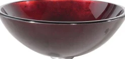 Hot Irruption Red Glass Vessel Bathroom Sink with PU-MR Above Counter / Vessel Sinks