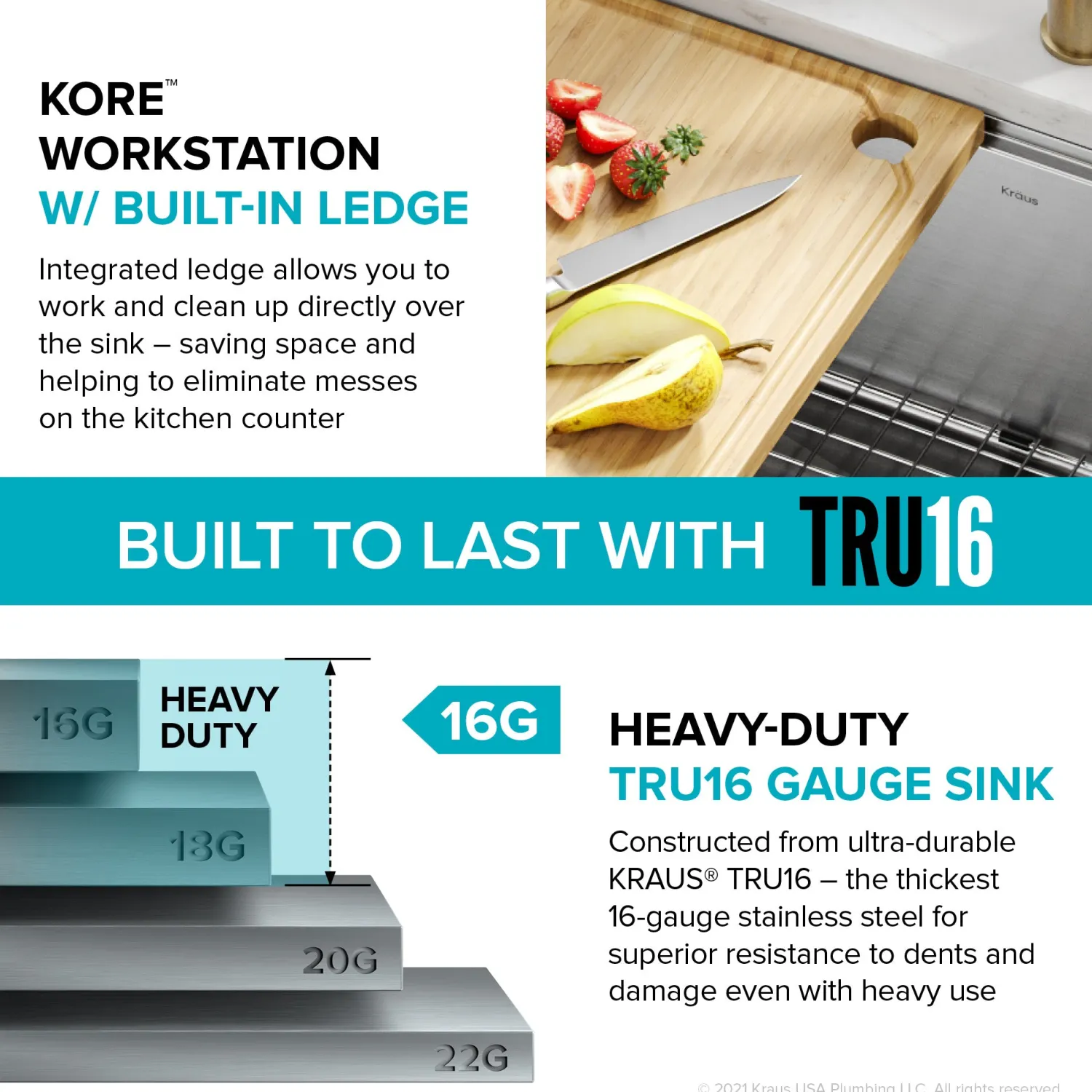 Best Kore 27" Apron Front Workstation 16 Gauge Stainless Steel Kitchen Sink Stainless Steel Sinks|Single Bowl Sinks
