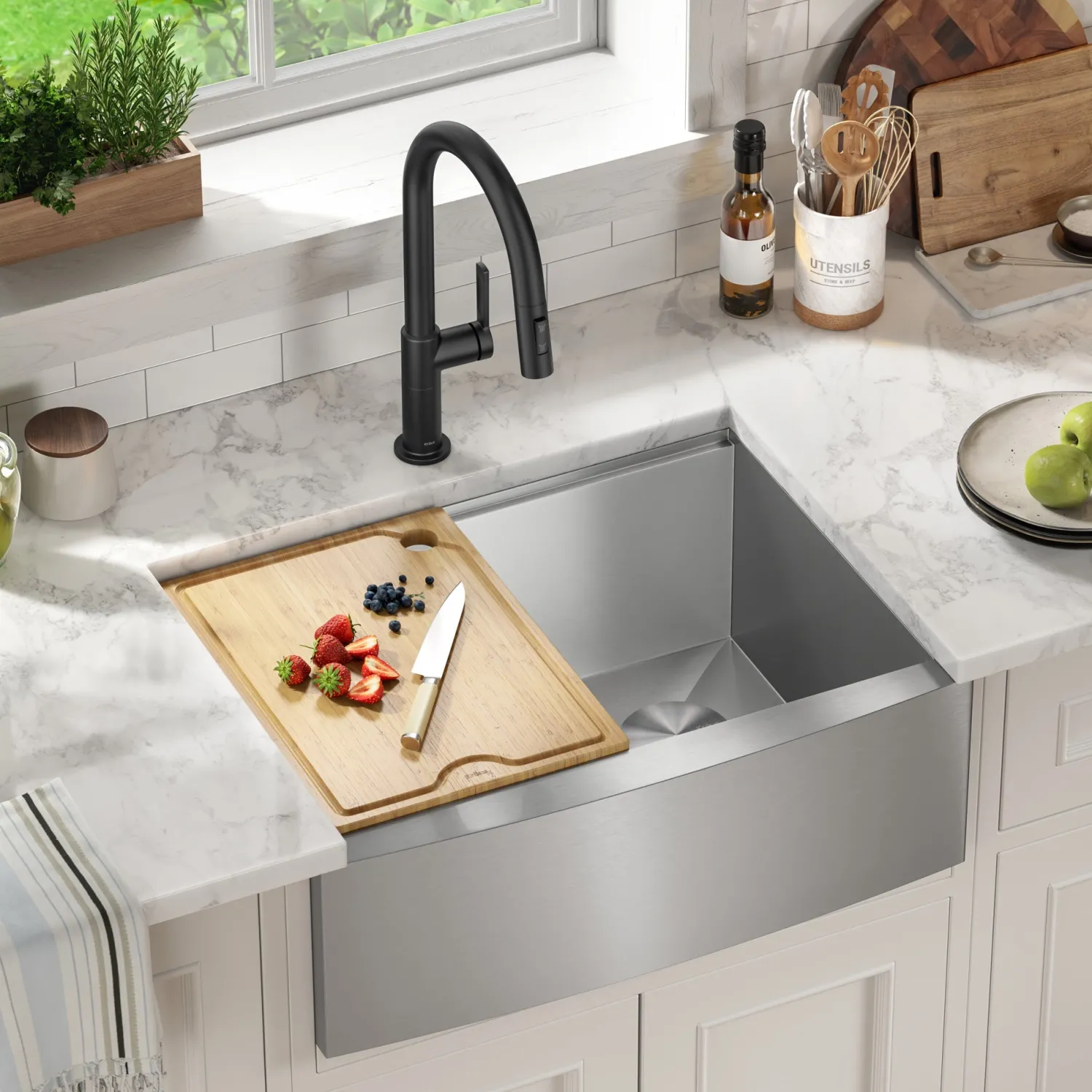 Best Kore 27" Apron Front Workstation 16 Gauge Stainless Steel Kitchen Sink Stainless Steel Sinks|Single Bowl Sinks