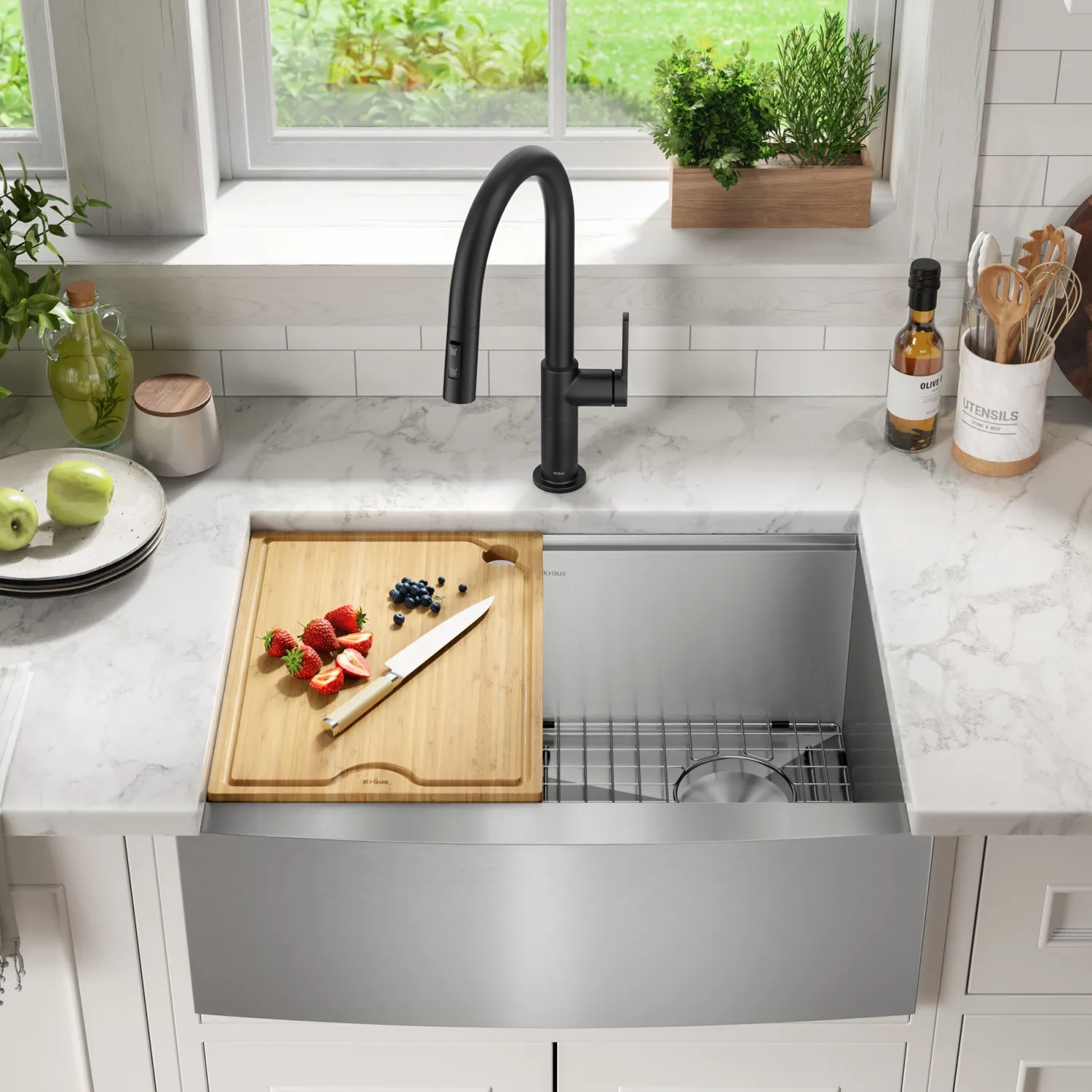 Best Kore 27" Apron Front Workstation 16 Gauge Stainless Steel Kitchen Sink Stainless Steel Sinks|Single Bowl Sinks