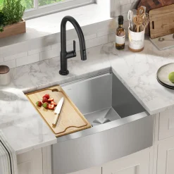 Discount Kore 24" Apron Front Workstation 16 Gauge Stainless Steel Single Bowl Kitchen Sink with Accessories Stainless Steel Sinks|Single Bowl Sinks