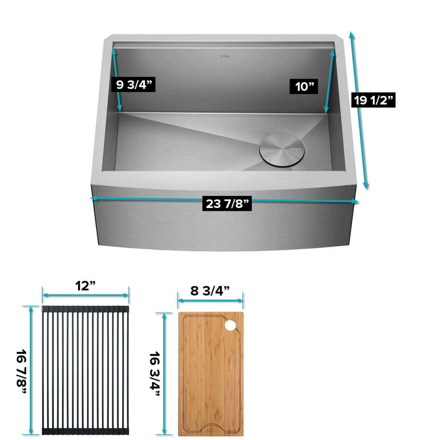 Discount Kore 24" Apron Front Workstation 16 Gauge Stainless Steel Single Bowl Kitchen Sink with Accessories Stainless Steel Sinks|Single Bowl Sinks