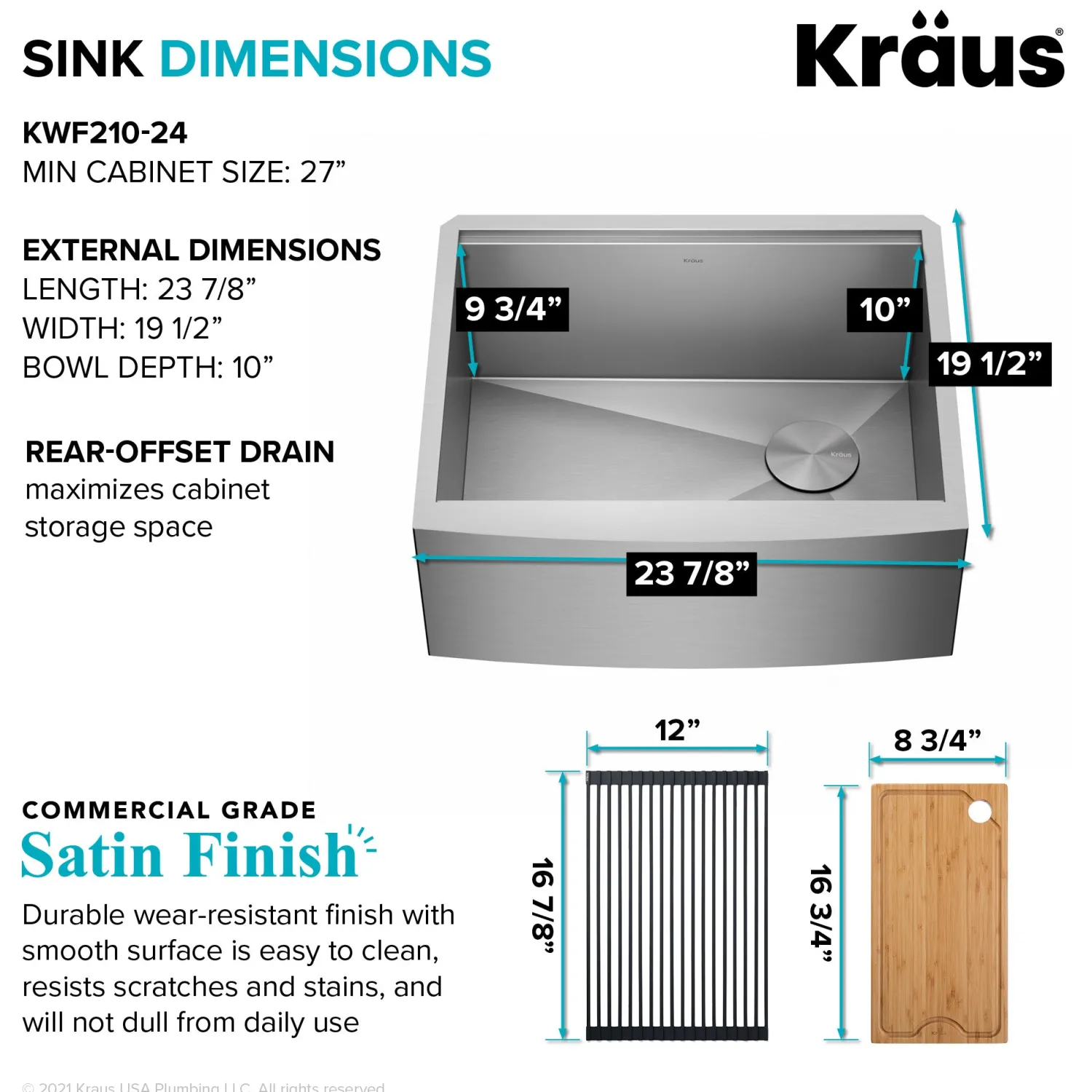 Discount Kore 24" Apron Front Workstation 16 Gauge Stainless Steel Single Bowl Kitchen Sink with Accessories Stainless Steel Sinks|Single Bowl Sinks