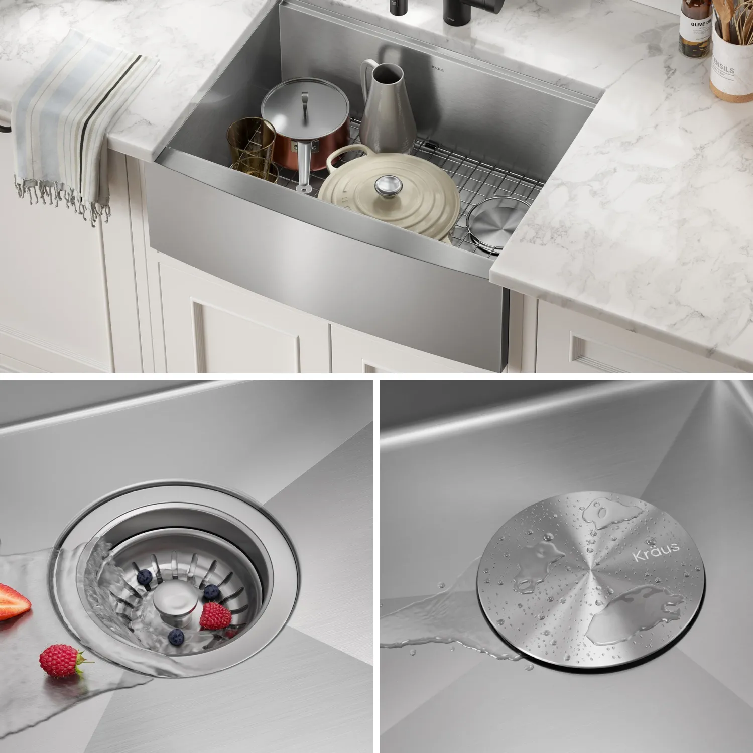 Discount Kore 24" Apron Front Workstation 16 Gauge Stainless Steel Single Bowl Kitchen Sink with Accessories Stainless Steel Sinks|Single Bowl Sinks