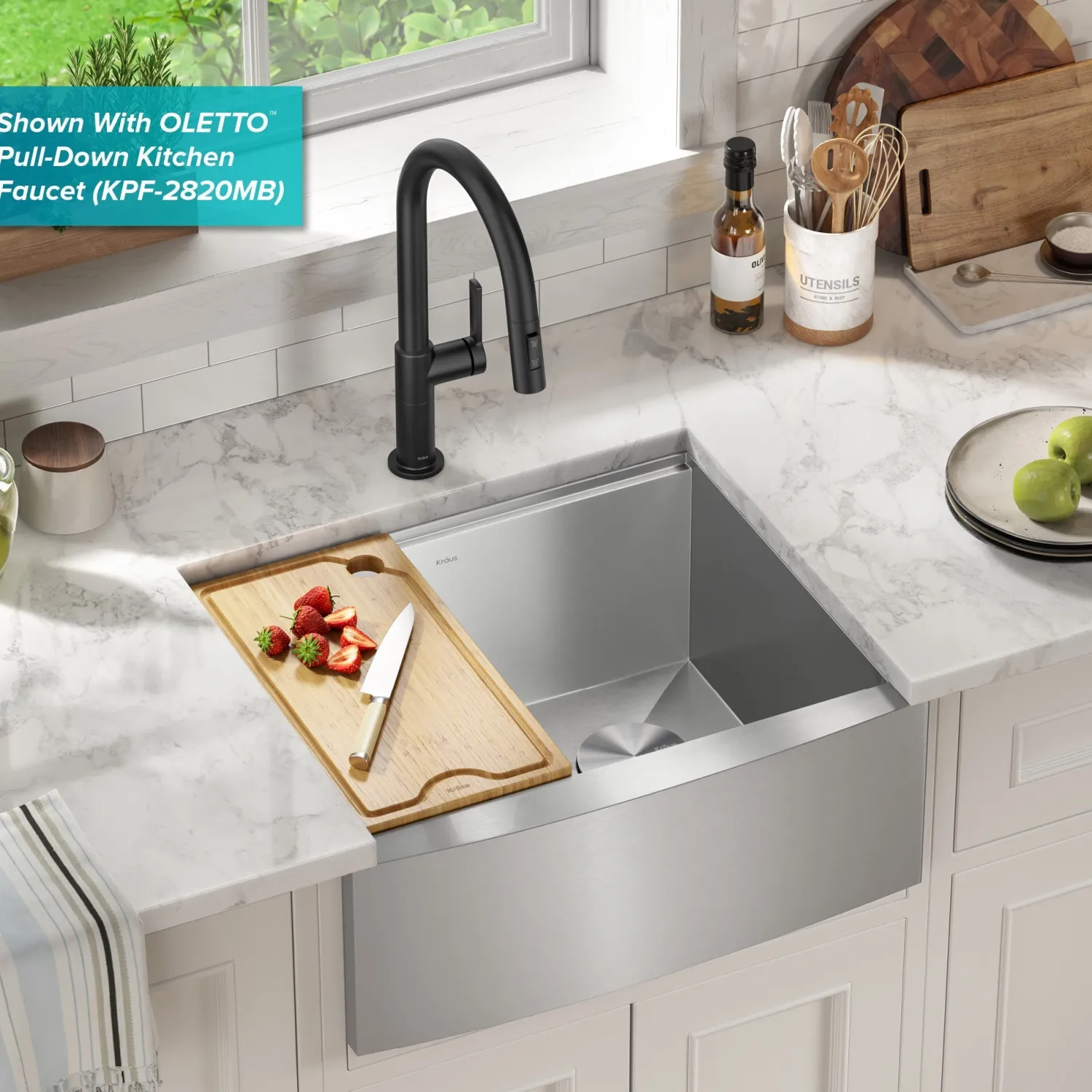 Discount Kore 24" Apron Front Workstation 16 Gauge Stainless Steel Single Bowl Kitchen Sink with Accessories Stainless Steel Sinks|Single Bowl Sinks