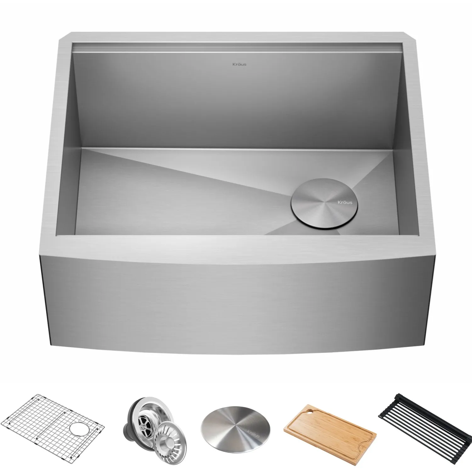Discount Kore 24" Apron Front Workstation 16 Gauge Stainless Steel Single Bowl Kitchen Sink with Accessories Stainless Steel Sinks|Single Bowl Sinks