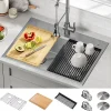 Outlet Kore 30" Double Bowl Drop-In Workstation 16 Gauge Stainless Steel Kitchen Sink with Accessories Stainless Steel Sinks|Double Bowl Sinks
