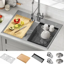 Outlet Kore 30" Double Bowl Drop-In Workstation 16 Gauge Stainless Steel Kitchen Sink with Accessories Stainless Steel Sinks|Double Bowl Sinks