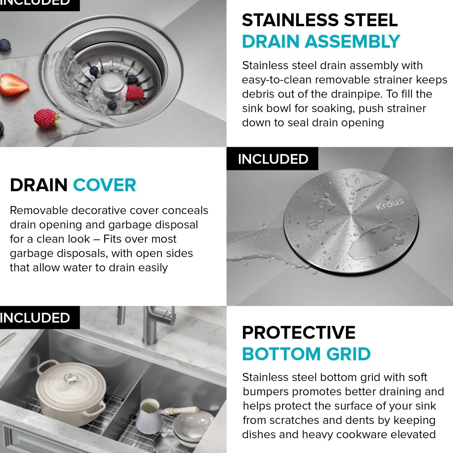 Kore 30" Double Bowl Undermount Workstation 16 Gauge Stainless Steel Kitchen Sink with Accessories Stainless Steel Sinks|Undermount Sinks