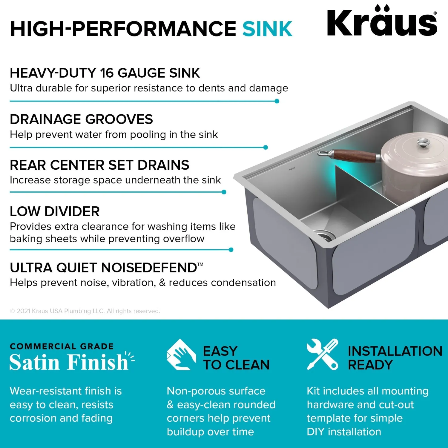Kore 30" Double Bowl Undermount Workstation 16 Gauge Stainless Steel Kitchen Sink with Accessories Stainless Steel Sinks|Undermount Sinks