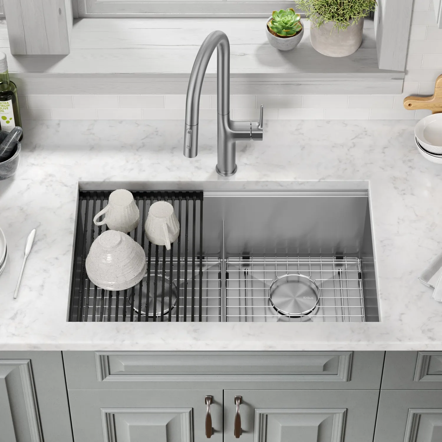 Kore 30" Double Bowl Undermount Workstation 16 Gauge Stainless Steel Kitchen Sink with Accessories Stainless Steel Sinks|Undermount Sinks