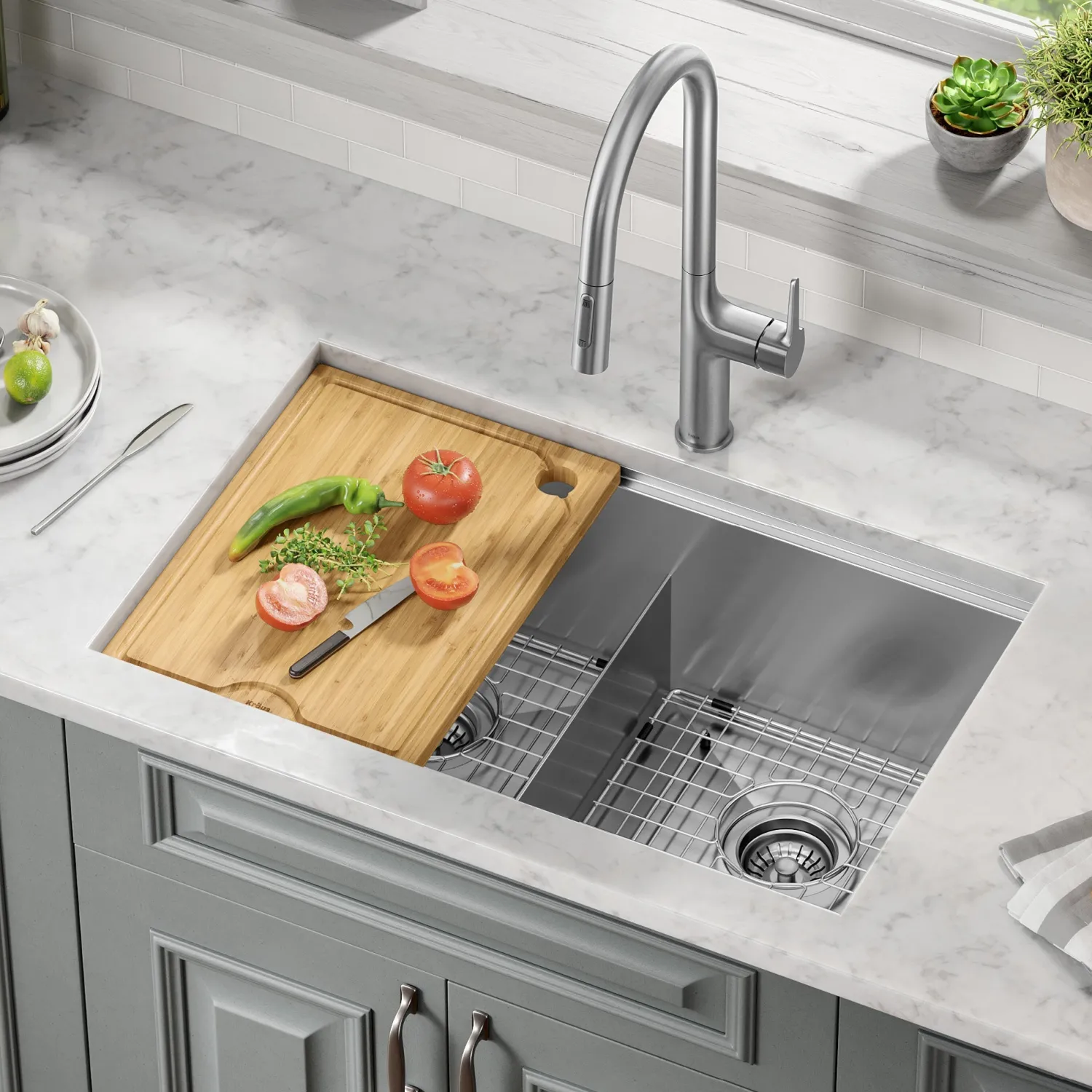 Kore 30" Double Bowl Undermount Workstation 16 Gauge Stainless Steel Kitchen Sink with Accessories Stainless Steel Sinks|Undermount Sinks