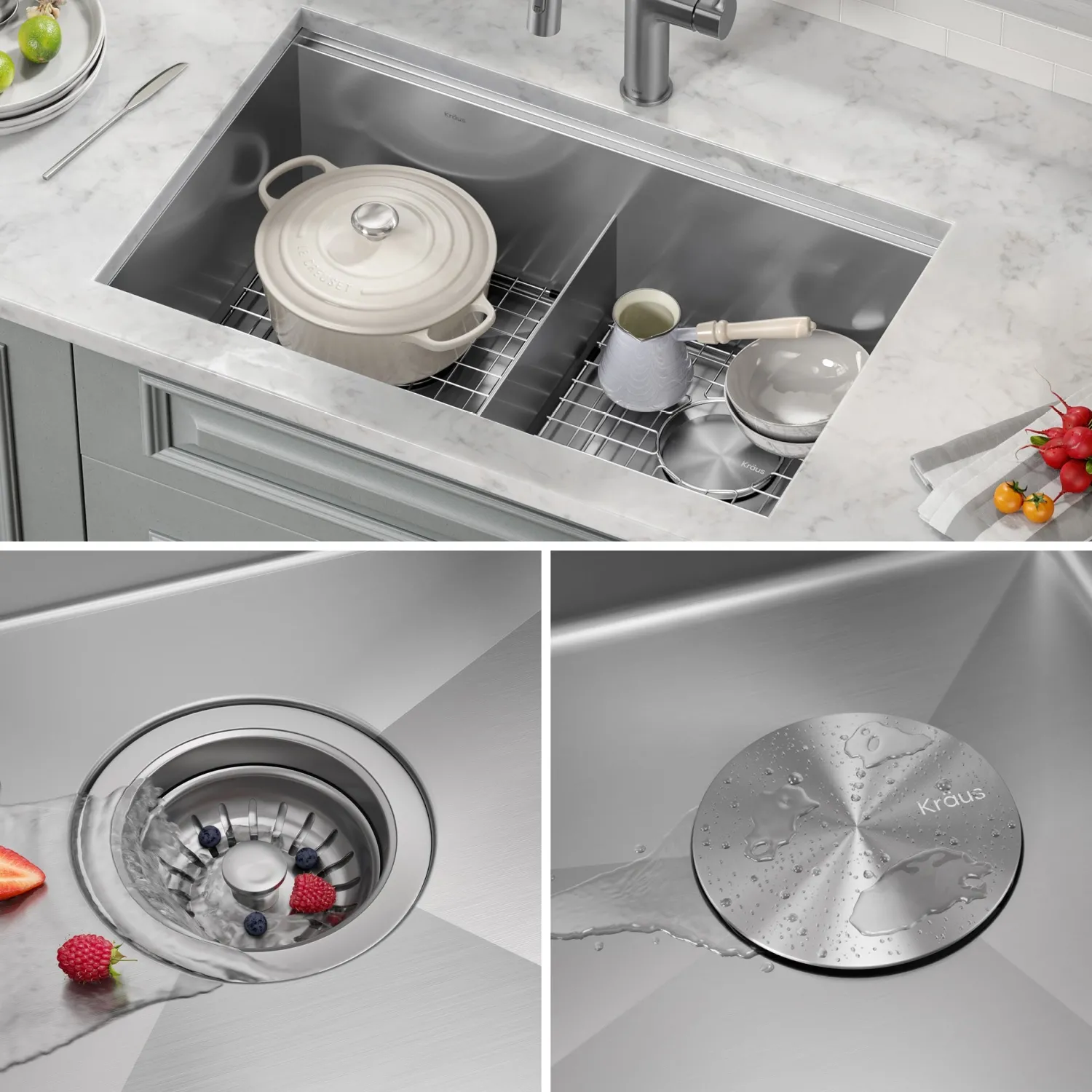 Kore 30" Double Bowl Undermount Workstation 16 Gauge Stainless Steel Kitchen Sink with Accessories Stainless Steel Sinks|Undermount Sinks