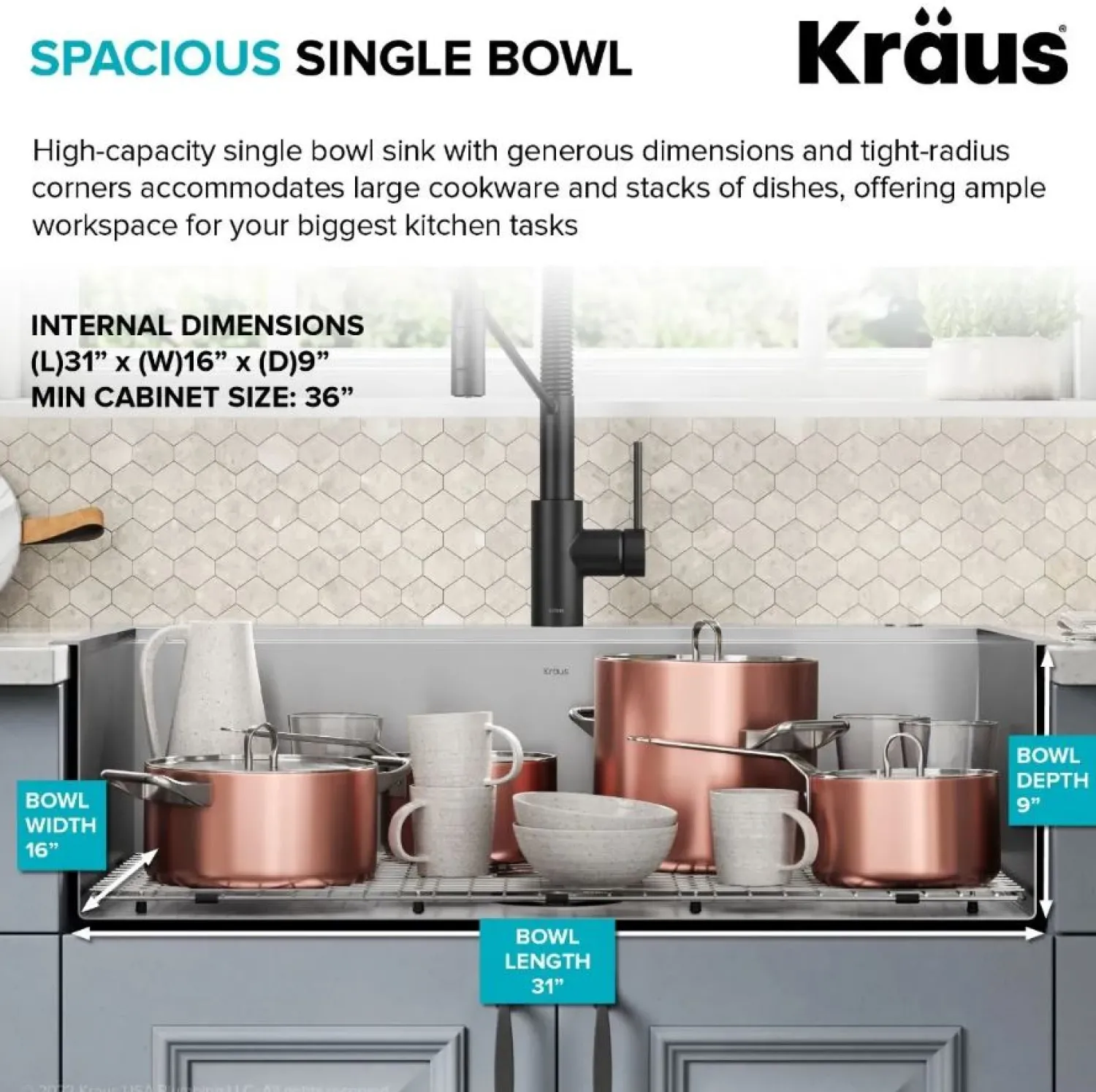 Kore 33" Drop-In Single Bowl 16 Gauge Workstation Sink Drop-In / Top Mount Sinks|Stainless Steel Sinks