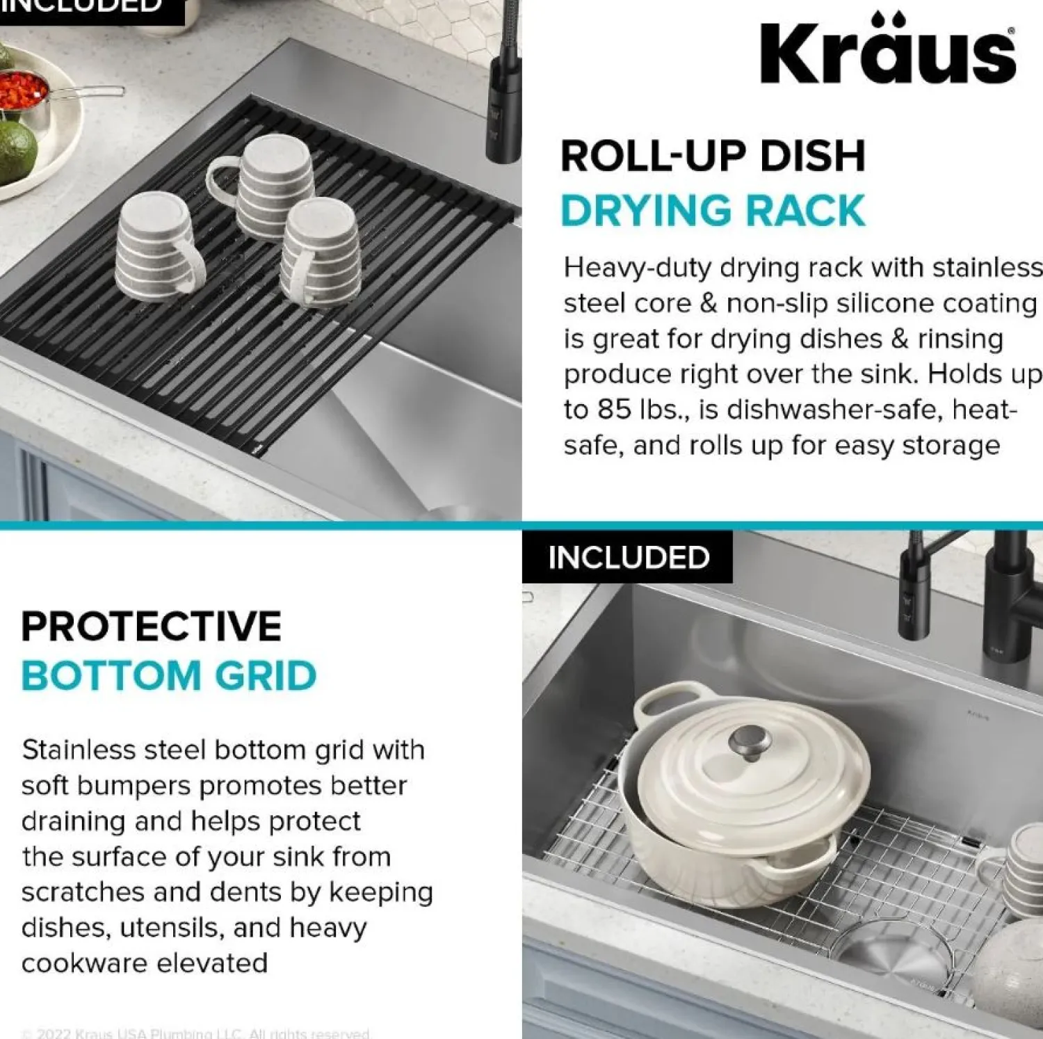 Kore 33" Drop-In Single Bowl 16 Gauge Workstation Sink Drop-In / Top Mount Sinks|Stainless Steel Sinks