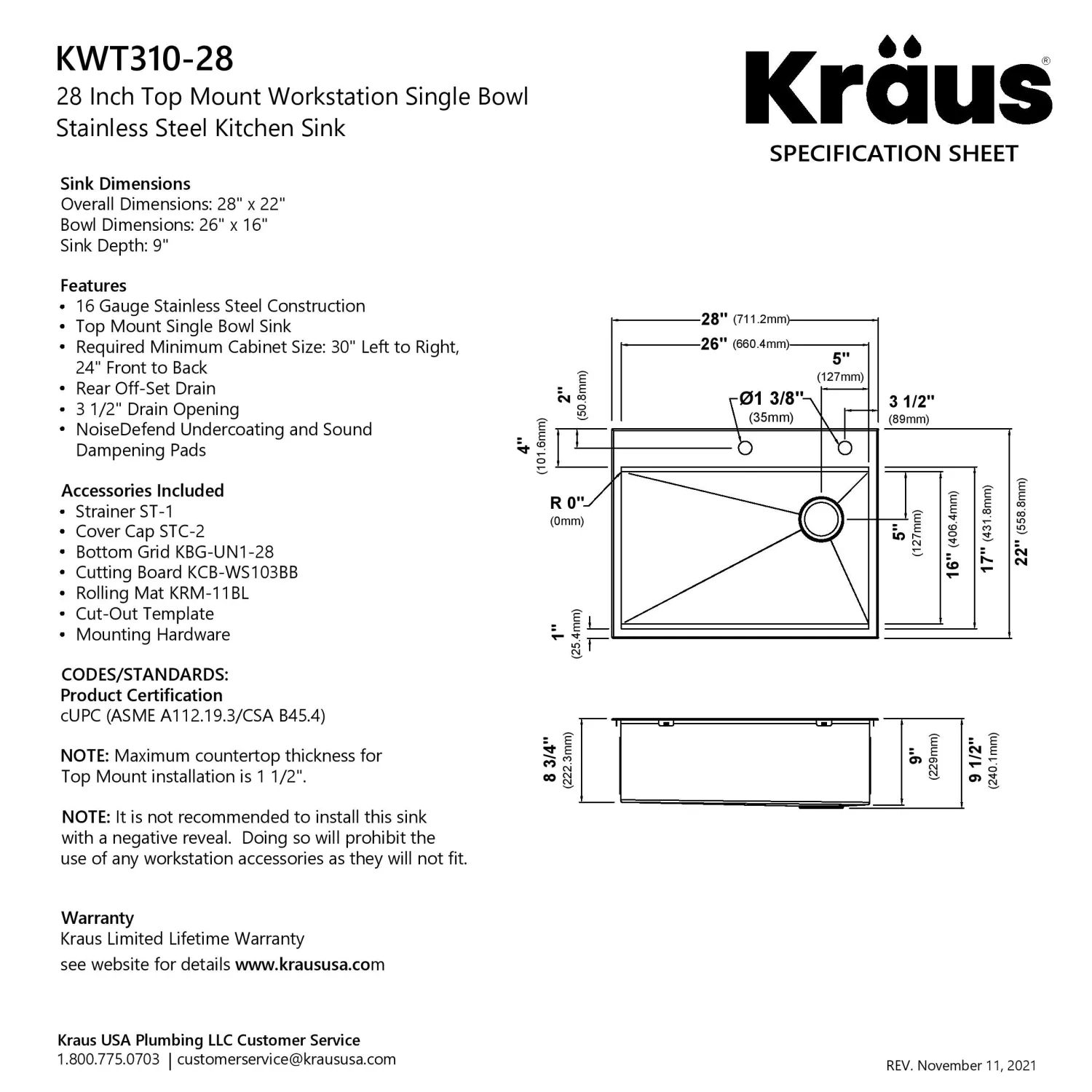 Best Kore 28" Drop-In Workstation 16 Gauge Stainless Steel Single Bowl Kitchen Sink with Accessories Drop-In / Top Mount Sinks|Stainless Steel Sinks