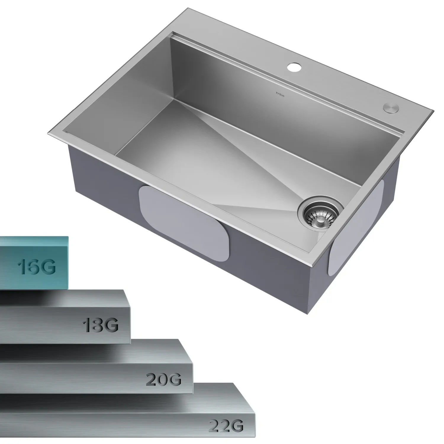 Best Kore 28" Drop-In Workstation 16 Gauge Stainless Steel Single Bowl Kitchen Sink with Accessories Drop-In / Top Mount Sinks|Stainless Steel Sinks