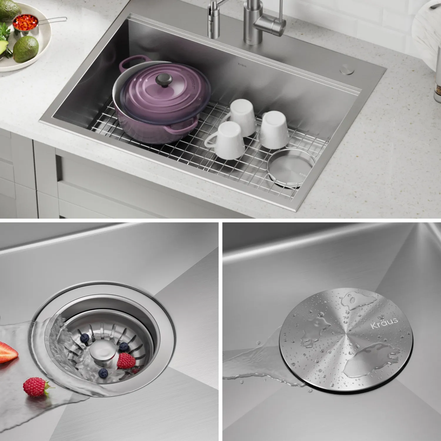 Best Kore 28" Drop-In Workstation 16 Gauge Stainless Steel Single Bowl Kitchen Sink with Accessories Drop-In / Top Mount Sinks|Stainless Steel Sinks