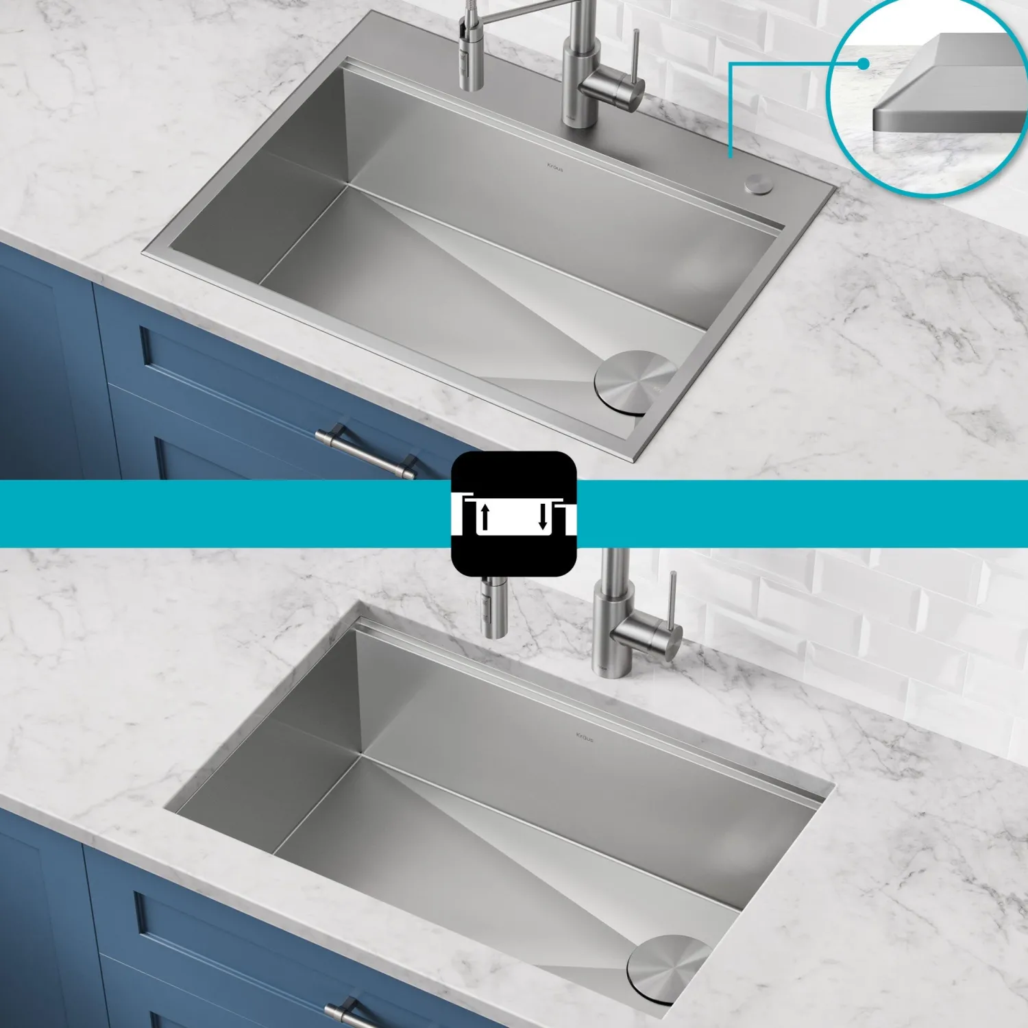 Best Kore 28" Drop-In Workstation 16 Gauge Stainless Steel Single Bowl Kitchen Sink with Accessories Drop-In / Top Mount Sinks|Stainless Steel Sinks