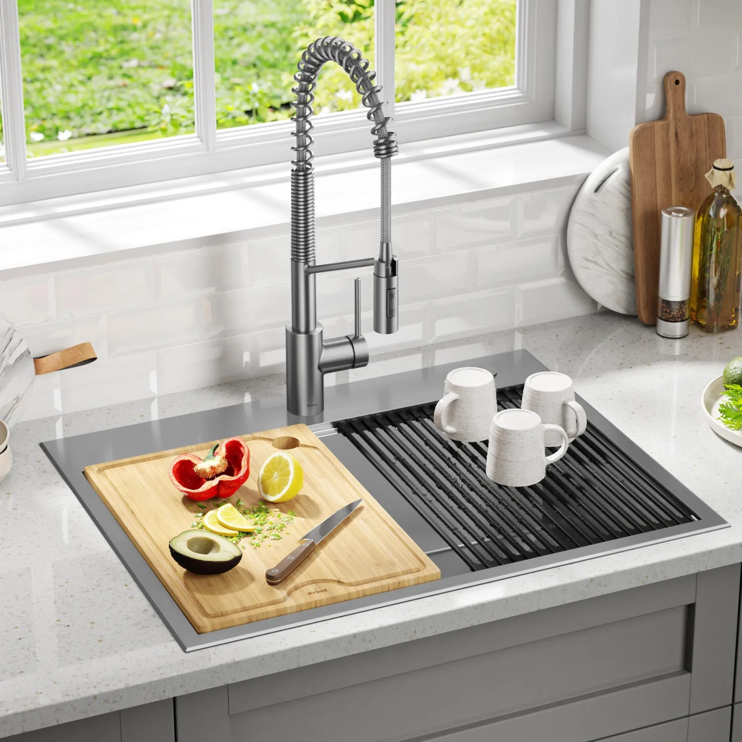 Best Kore 28" Drop-In Workstation 16 Gauge Stainless Steel Single Bowl Kitchen Sink with Accessories Drop-In / Top Mount Sinks|Stainless Steel Sinks