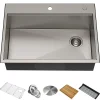 Clearance  Kore 30" Drop-In Workstation 16 Gauge Stainless Steel Single Bowl Kitchen Sink with Accessories Drop-In / Top Mount Sinks|Stainless Steel Sinks