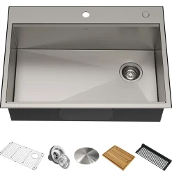 Clearance Kore 30" Drop-In Workstation 16 Gauge Stainless Steel Single Bowl Kitchen Sink with Accessories Drop-In / Top Mount Sinks|Stainless Steel Sinks