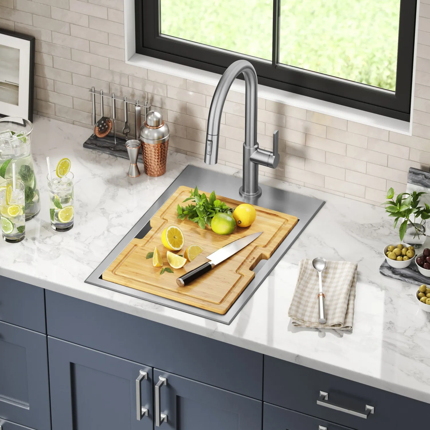 Outlet Kore 15" Drop-In Workstation 16 Gauge Stainless Steel Single Bowl Kitchen Bar Sink with Accessories Bar / Prep Sinks|Workstation Sinks