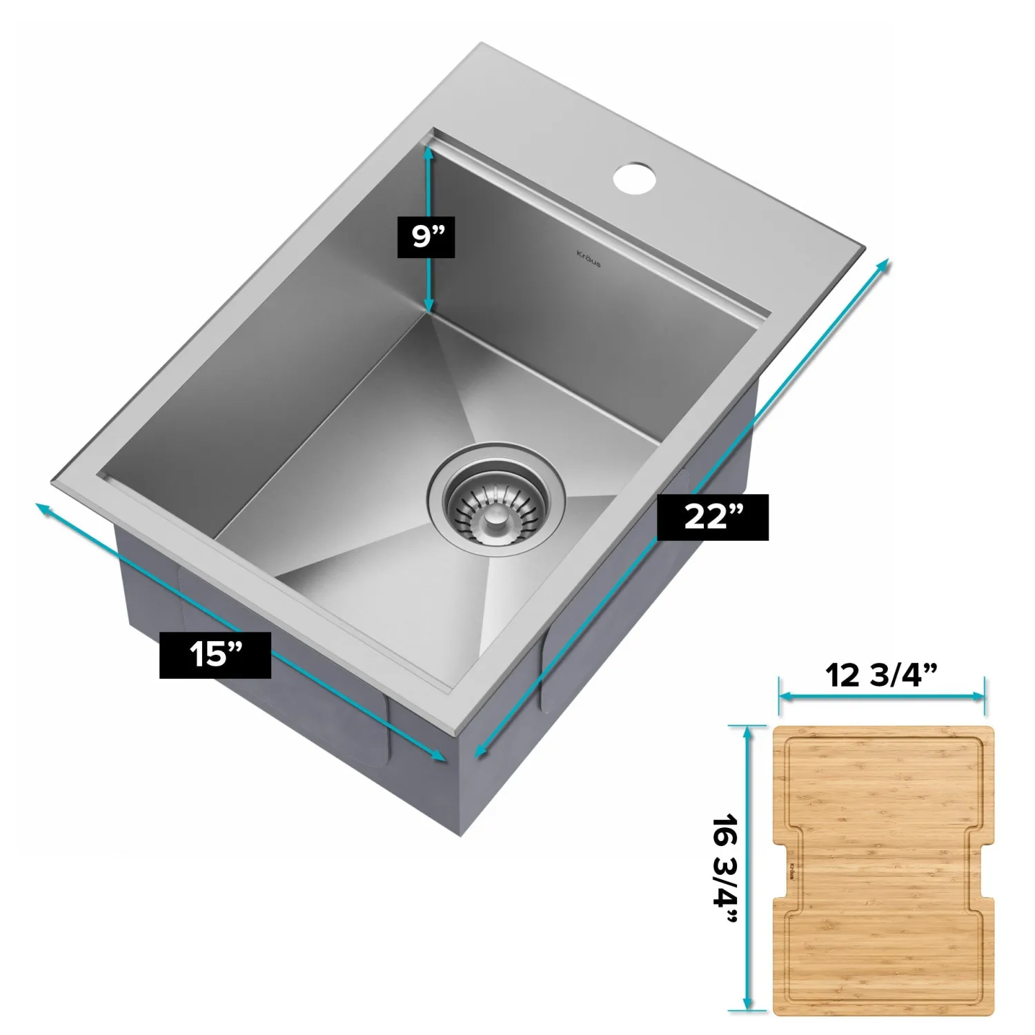 Outlet Kore 15" Drop-In Workstation 16 Gauge Stainless Steel Single Bowl Kitchen Bar Sink with Accessories Bar / Prep Sinks|Workstation Sinks