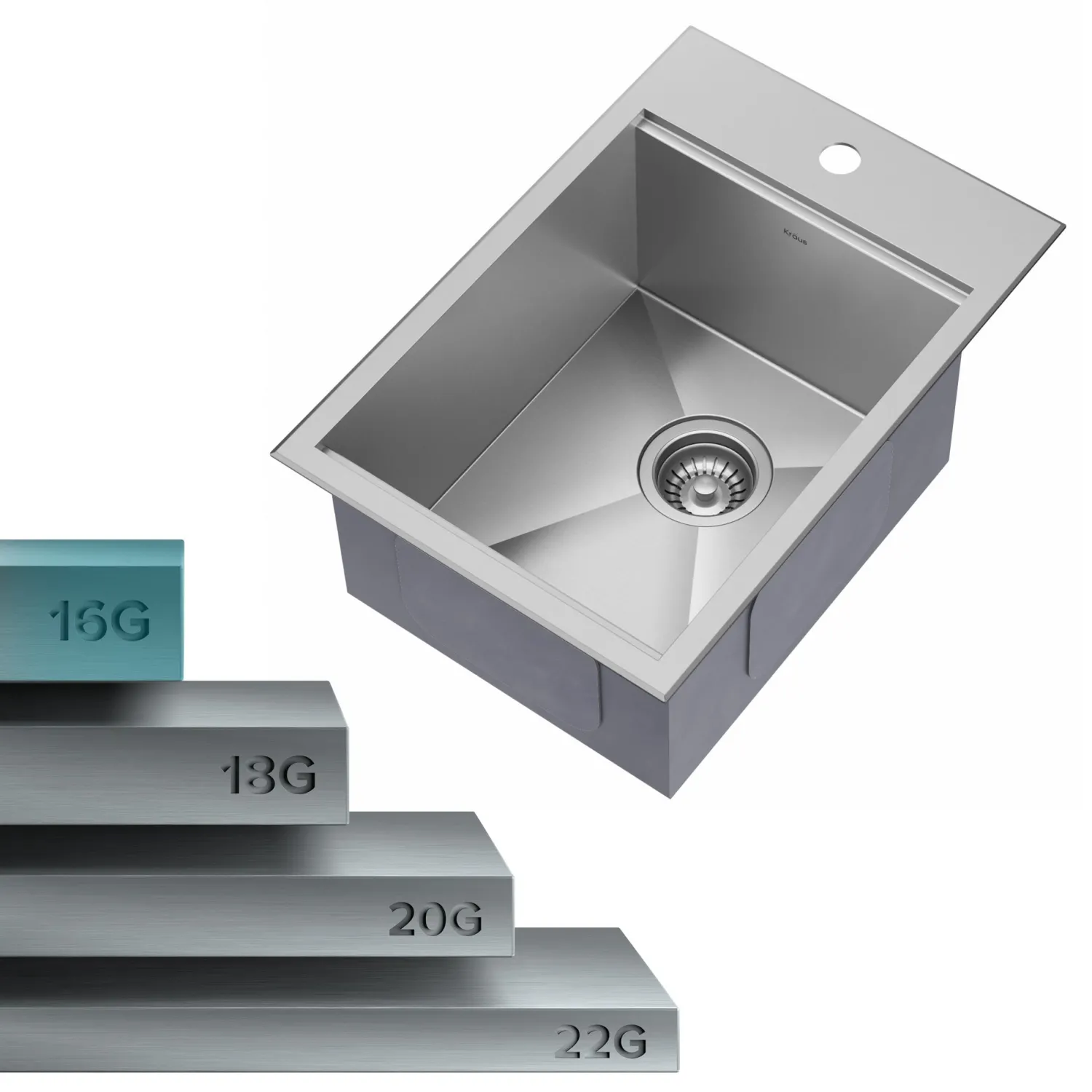Outlet Kore 15" Drop-In Workstation 16 Gauge Stainless Steel Single Bowl Kitchen Bar Sink with Accessories Bar / Prep Sinks|Workstation Sinks
