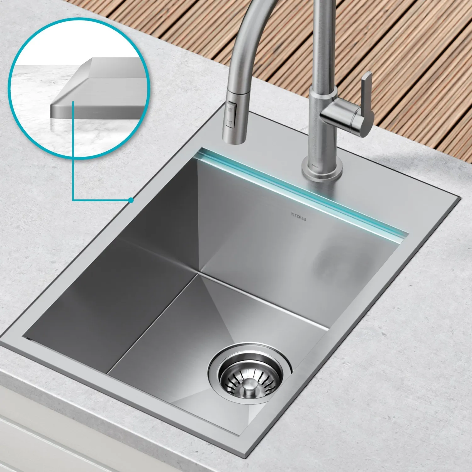 Outlet Kore 15" Drop-In Workstation 16 Gauge Stainless Steel Single Bowl Kitchen Bar Sink with Accessories Bar / Prep Sinks|Workstation Sinks