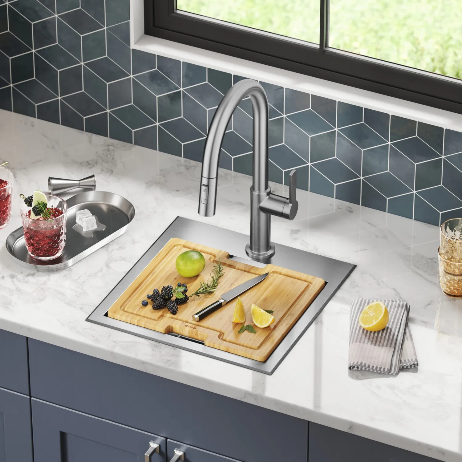 Best Kore 15" Drop-In Workstation 16 Gauge Stainless Steel Square Prep Sink with Accessories Sinks For Tight Spaces|Bar / Prep Sinks