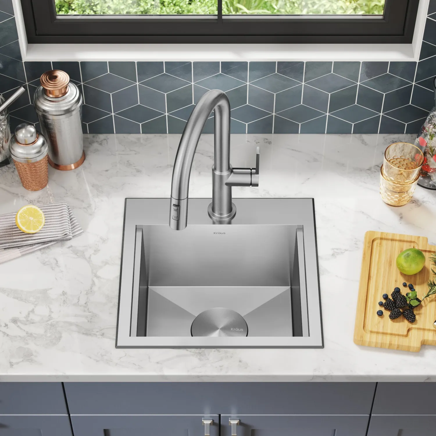 Best Kore 15" Drop-In Workstation 16 Gauge Stainless Steel Square Prep Sink with Accessories Sinks For Tight Spaces|Bar / Prep Sinks
