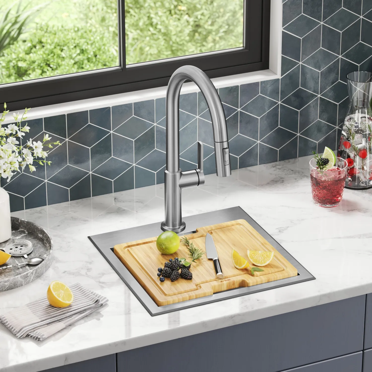 Best Kore 15" Drop-In Workstation 16 Gauge Stainless Steel Square Prep Sink with Accessories Sinks For Tight Spaces|Bar / Prep Sinks