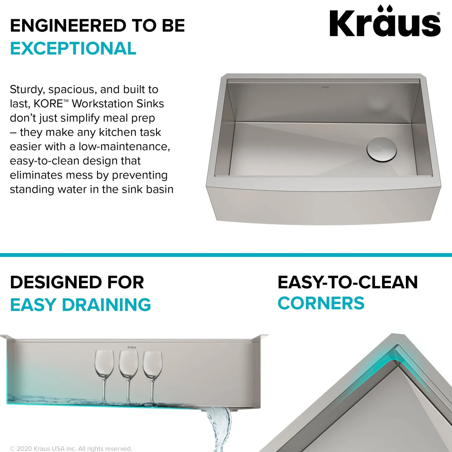 New Kore 33" 16 Gauge Farmhouse Workstation Kitchen Sink Stainless Steel Sinks|Single Bowl Sinks