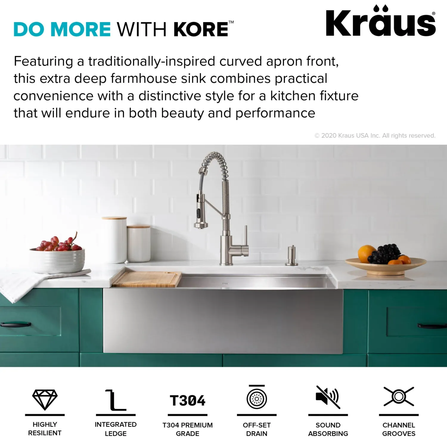 New Kore 33" 16 Gauge Farmhouse Workstation Kitchen Sink Stainless Steel Sinks|Single Bowl Sinks