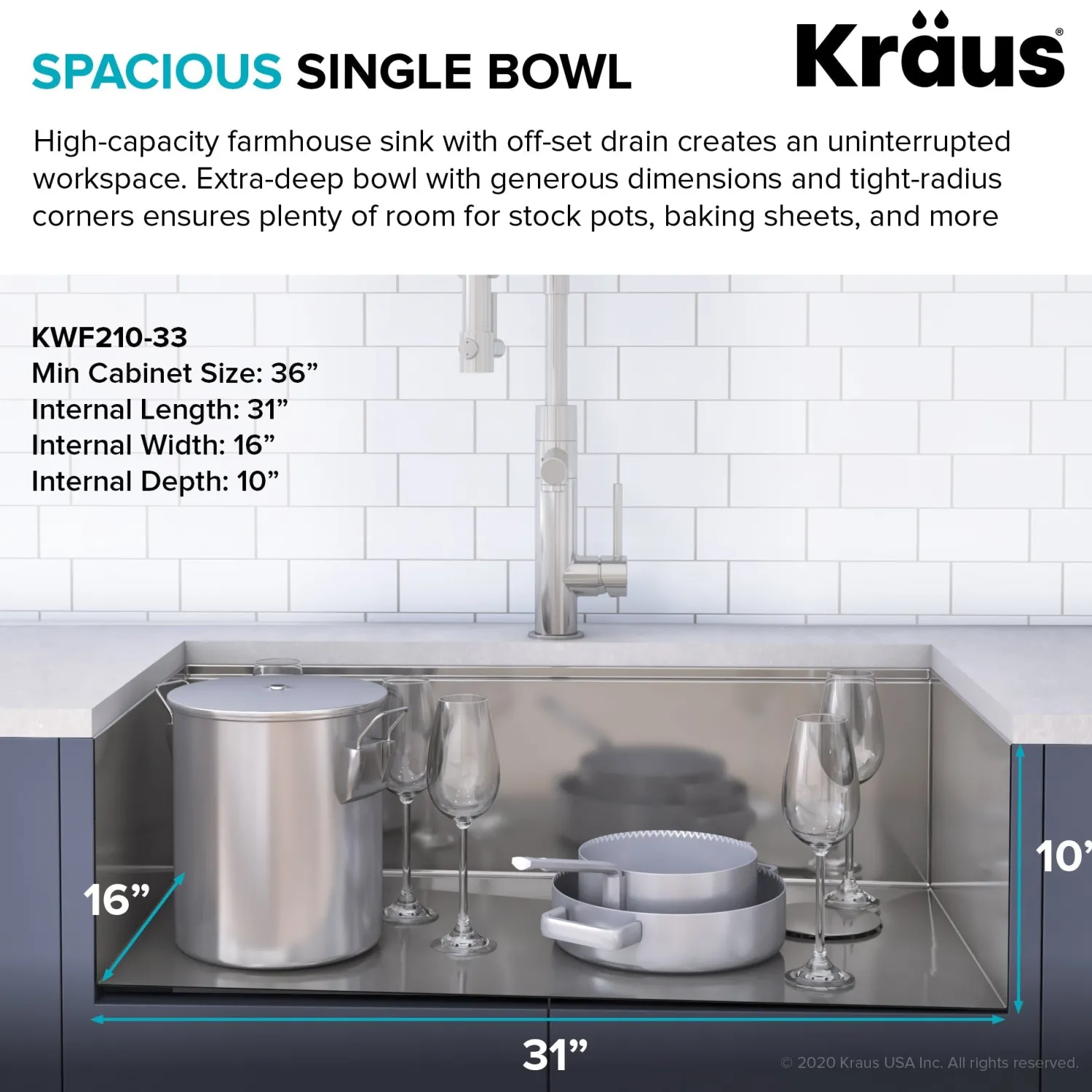 New Kore 33" 16 Gauge Farmhouse Workstation Kitchen Sink Stainless Steel Sinks|Single Bowl Sinks