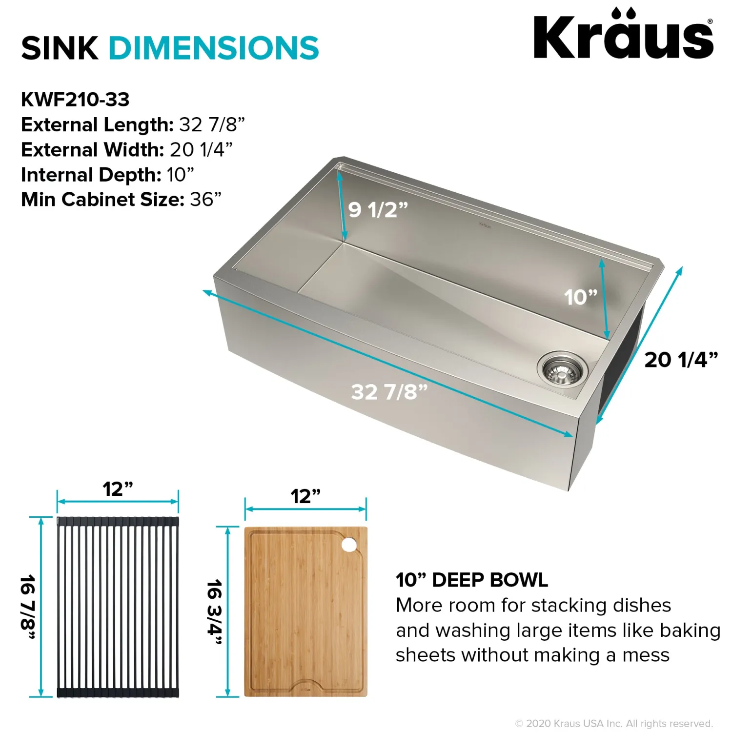 New Kore 33" 16 Gauge Farmhouse Workstation Kitchen Sink Stainless Steel Sinks|Single Bowl Sinks