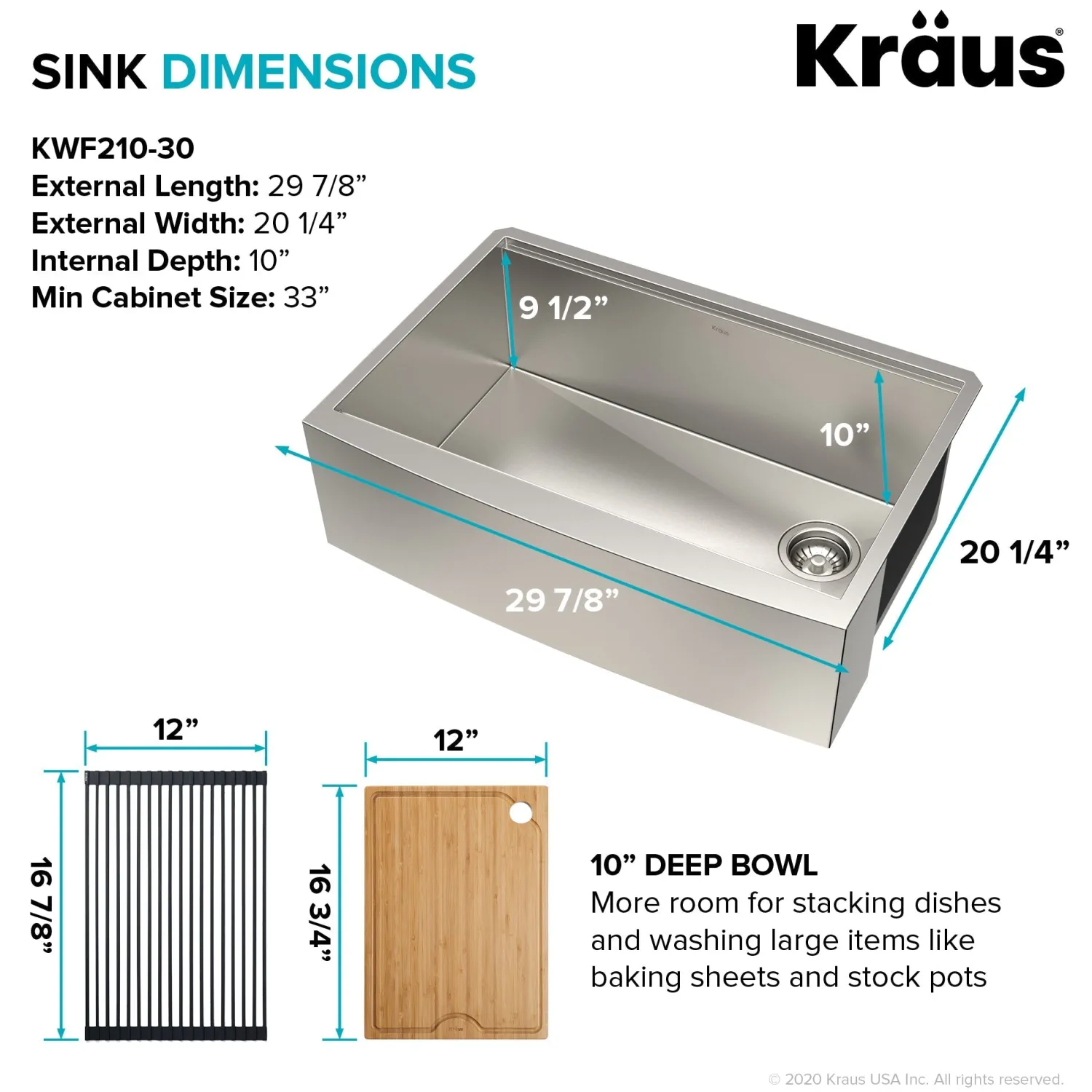 Outlet Kore 30" 16 Gauge Farmhouse Workstation Kitchen Sink Stainless Steel Sinks|Single Bowl Sinks