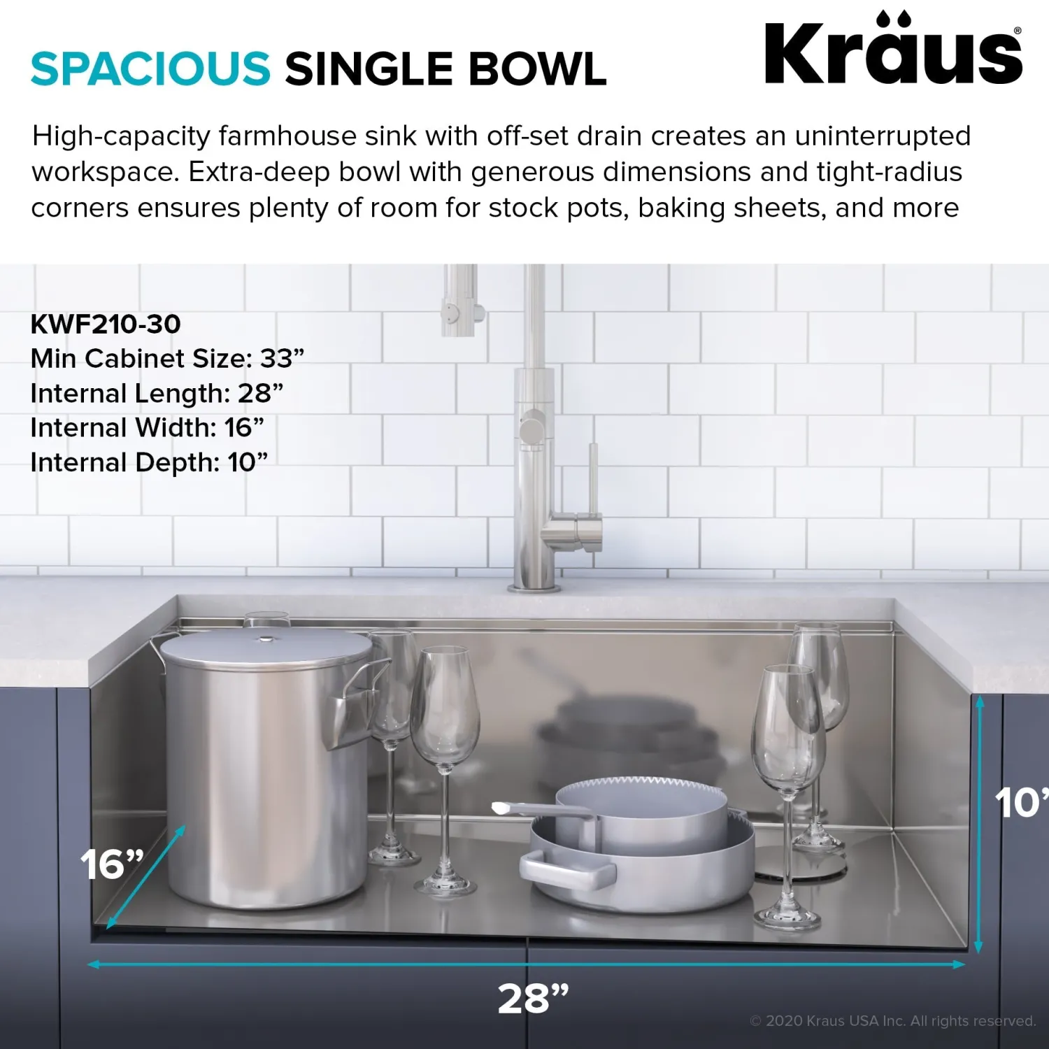 Outlet Kore 30" 16 Gauge Farmhouse Workstation Kitchen Sink Stainless Steel Sinks|Single Bowl Sinks