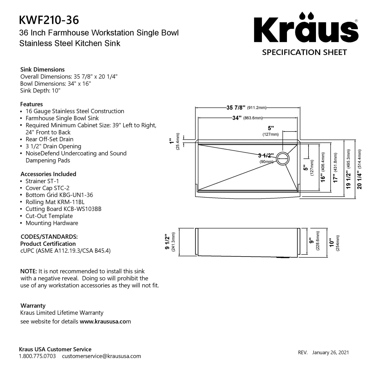 New Kore 36" 16 Gauge Stainless Steel Farmhouse Workstation Kitchen Sink Stainless Steel Sinks|Single Bowl Sinks