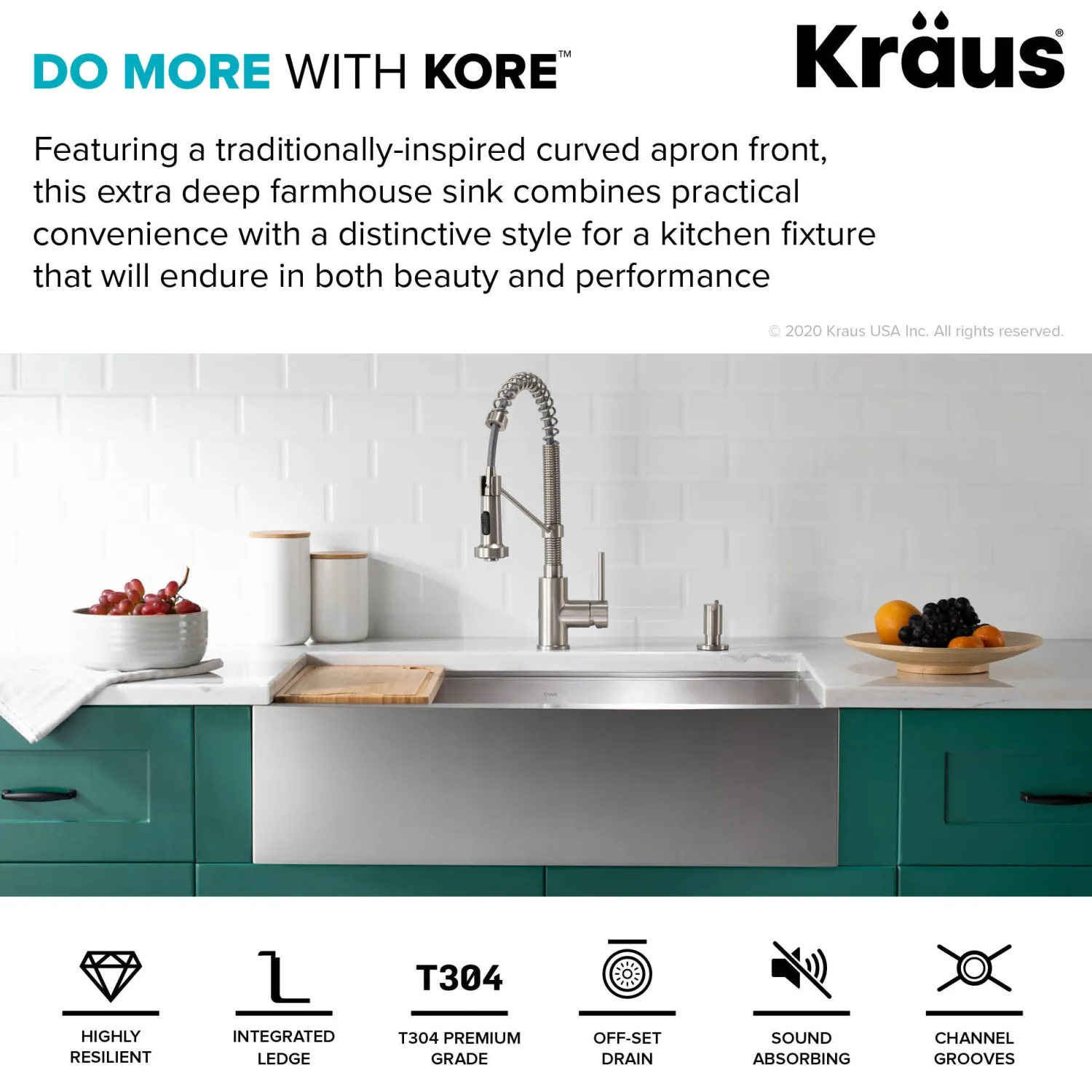 New Kore 36" 16 Gauge Stainless Steel Farmhouse Workstation Kitchen Sink Stainless Steel Sinks|Single Bowl Sinks