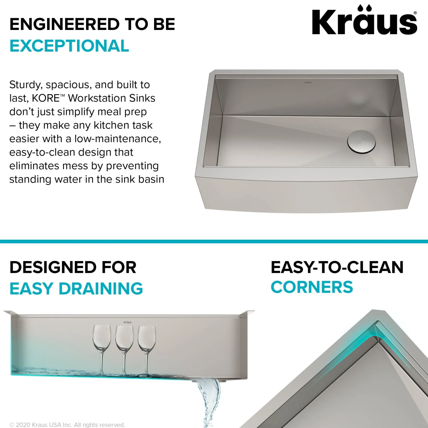 New Kore 36" 16 Gauge Stainless Steel Farmhouse Workstation Kitchen Sink Stainless Steel Sinks|Single Bowl Sinks
