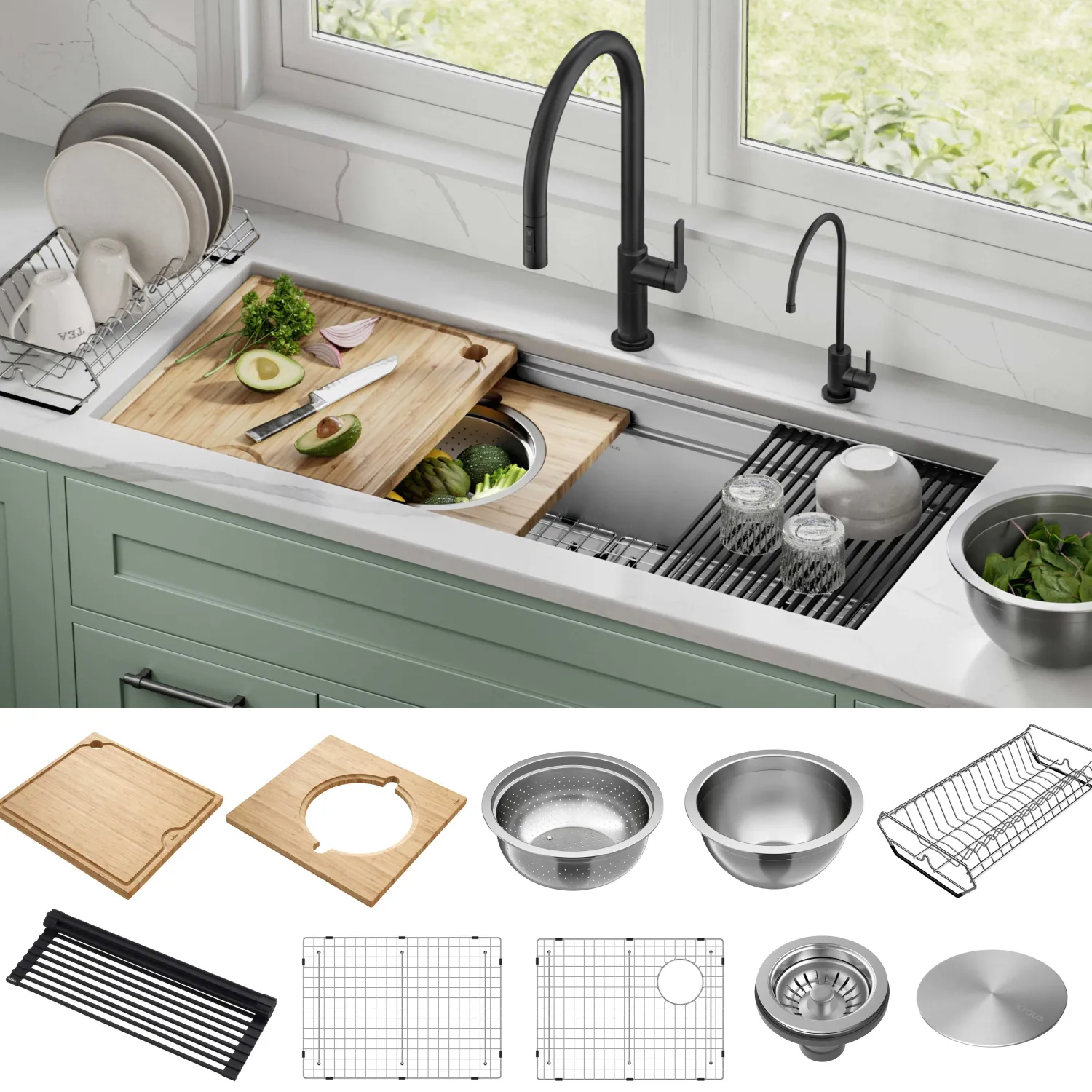 Outlet Kore 2-Tier Workstation 45" Undermount 16 Gauge Single Bowl Stainless Steel Kitchen Sink with Accessories Undermount Sinks|Single Bowl Sinks