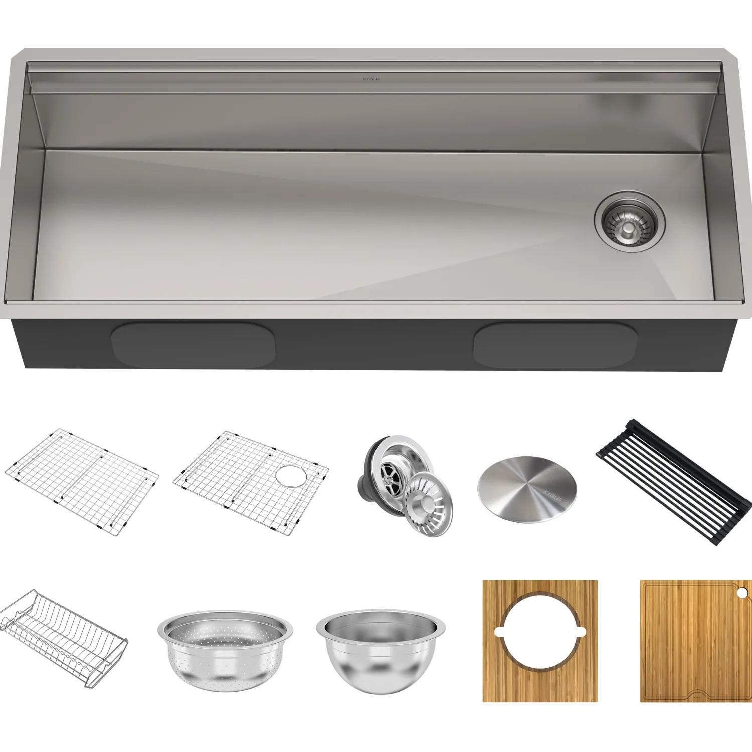 Outlet Kore 2-Tier Workstation 45" Undermount 16 Gauge Single Bowl Stainless Steel Kitchen Sink with Accessories Undermount Sinks|Single Bowl Sinks