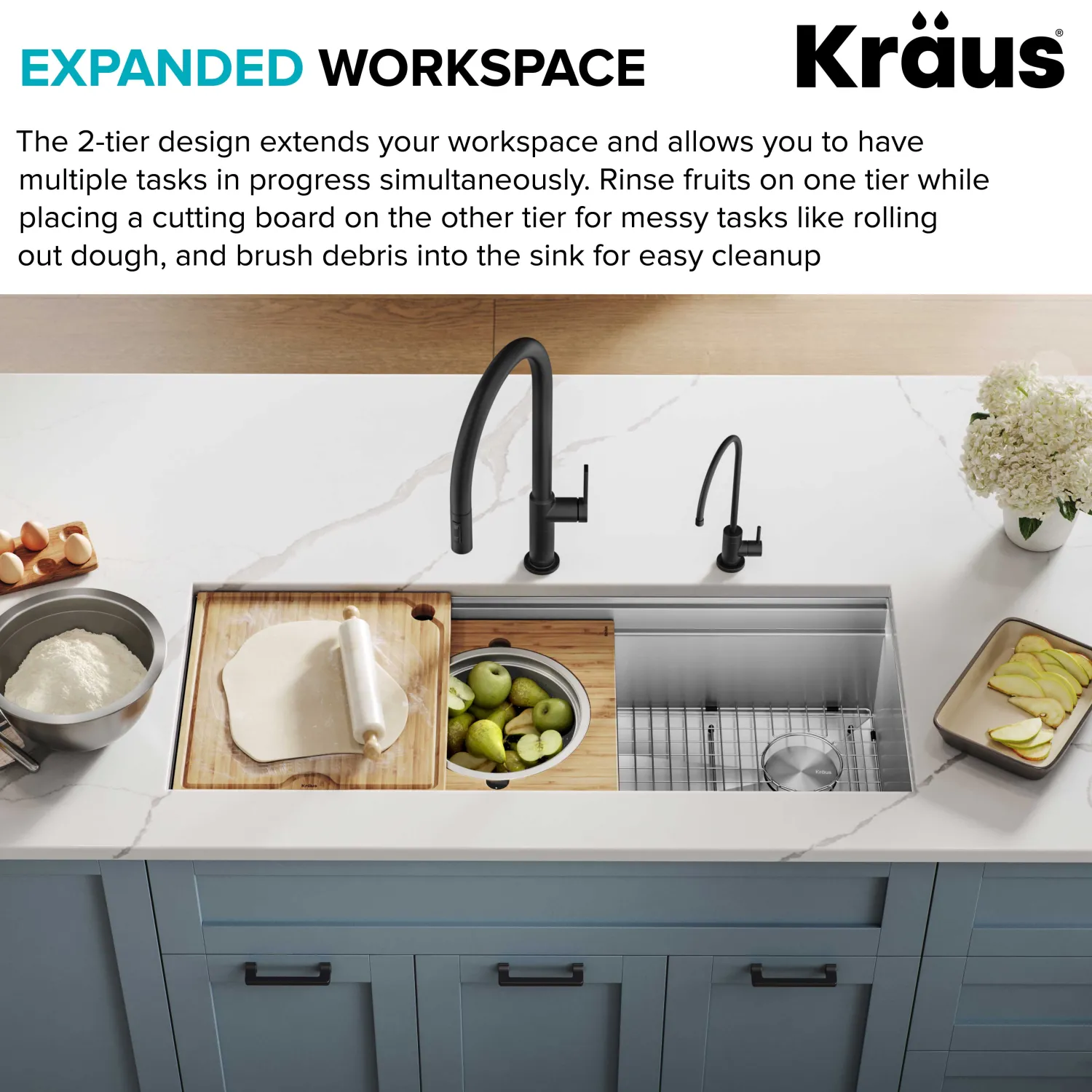 Outlet Kore 2-Tier Workstation 45" Undermount 16 Gauge Single Bowl Stainless Steel Kitchen Sink with Accessories Undermount Sinks|Single Bowl Sinks