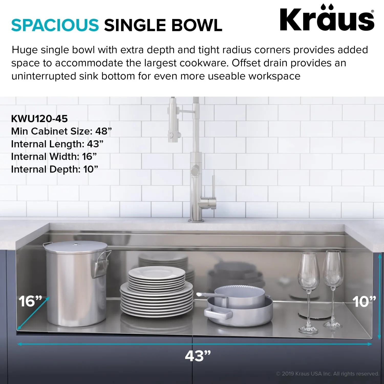 Outlet Kore 2-Tier Workstation 45" Undermount 16 Gauge Single Bowl Stainless Steel Kitchen Sink with Accessories Undermount Sinks|Single Bowl Sinks