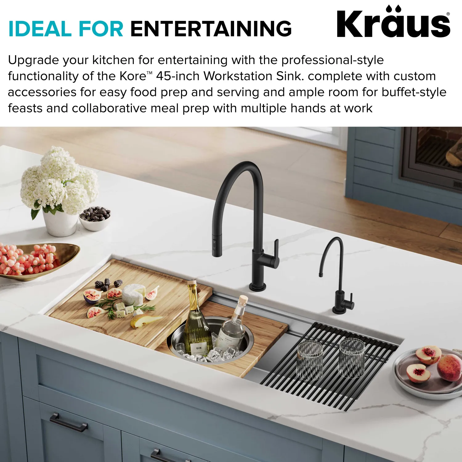 Outlet Kore 2-Tier Workstation 45" Undermount 16 Gauge Single Bowl Stainless Steel Kitchen Sink with Accessories Undermount Sinks|Single Bowl Sinks