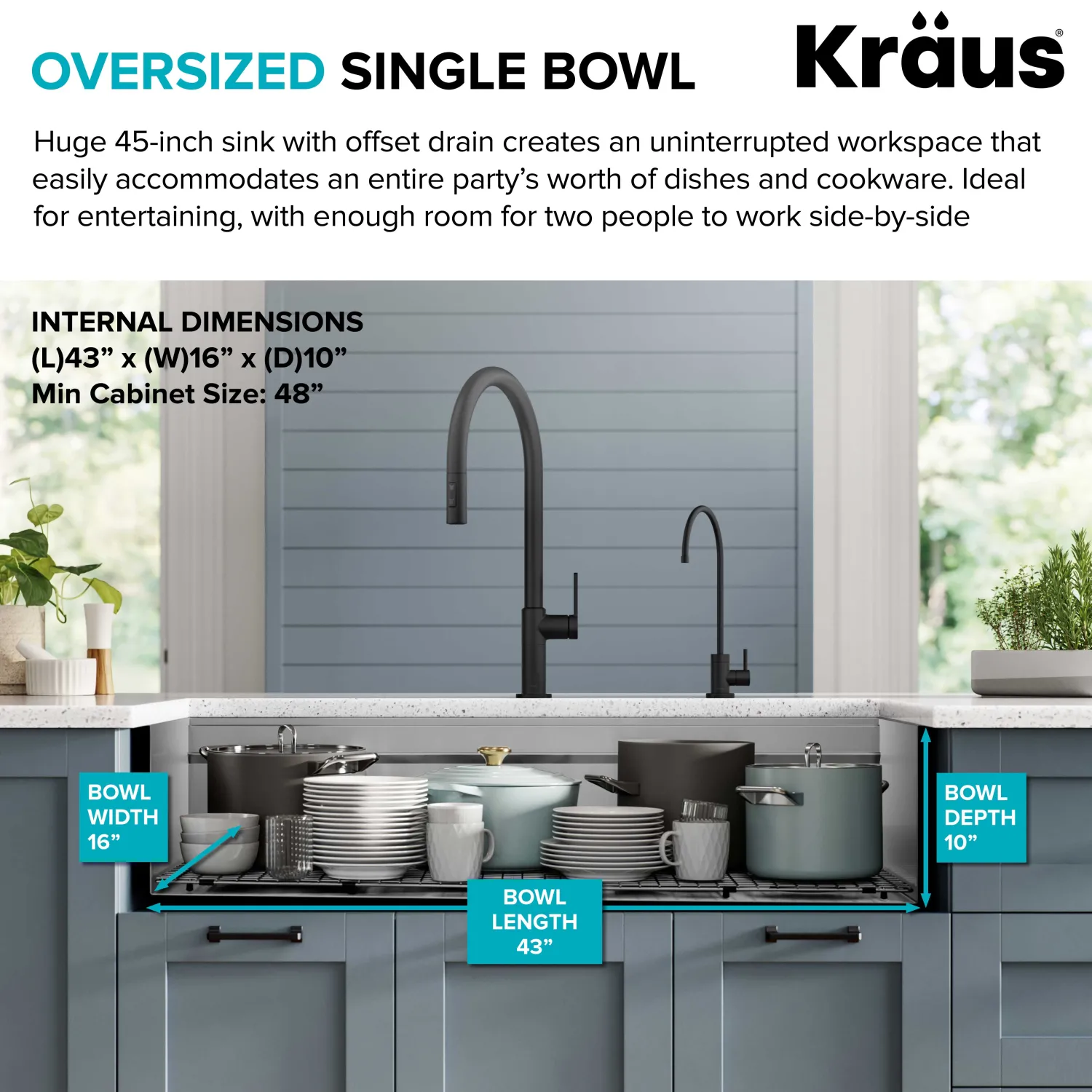 Outlet Kore 2-Tier Workstation 45" Undermount 16 Gauge Single Bowl Stainless Steel Kitchen Sink with Accessories Undermount Sinks|Single Bowl Sinks